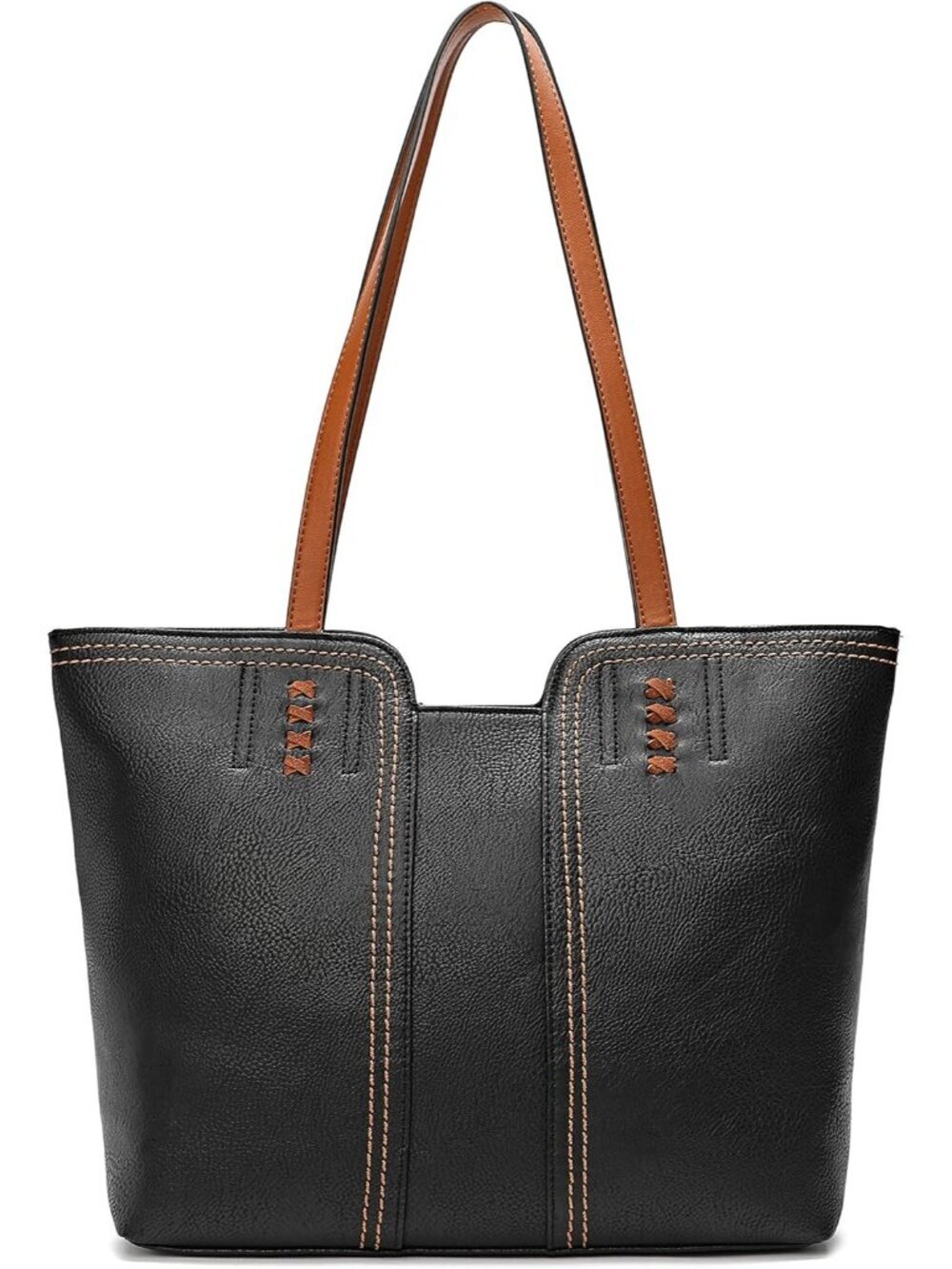 Women's Jet Black Vegan Leather Classy Look West Tote Handle Satchel Purse
